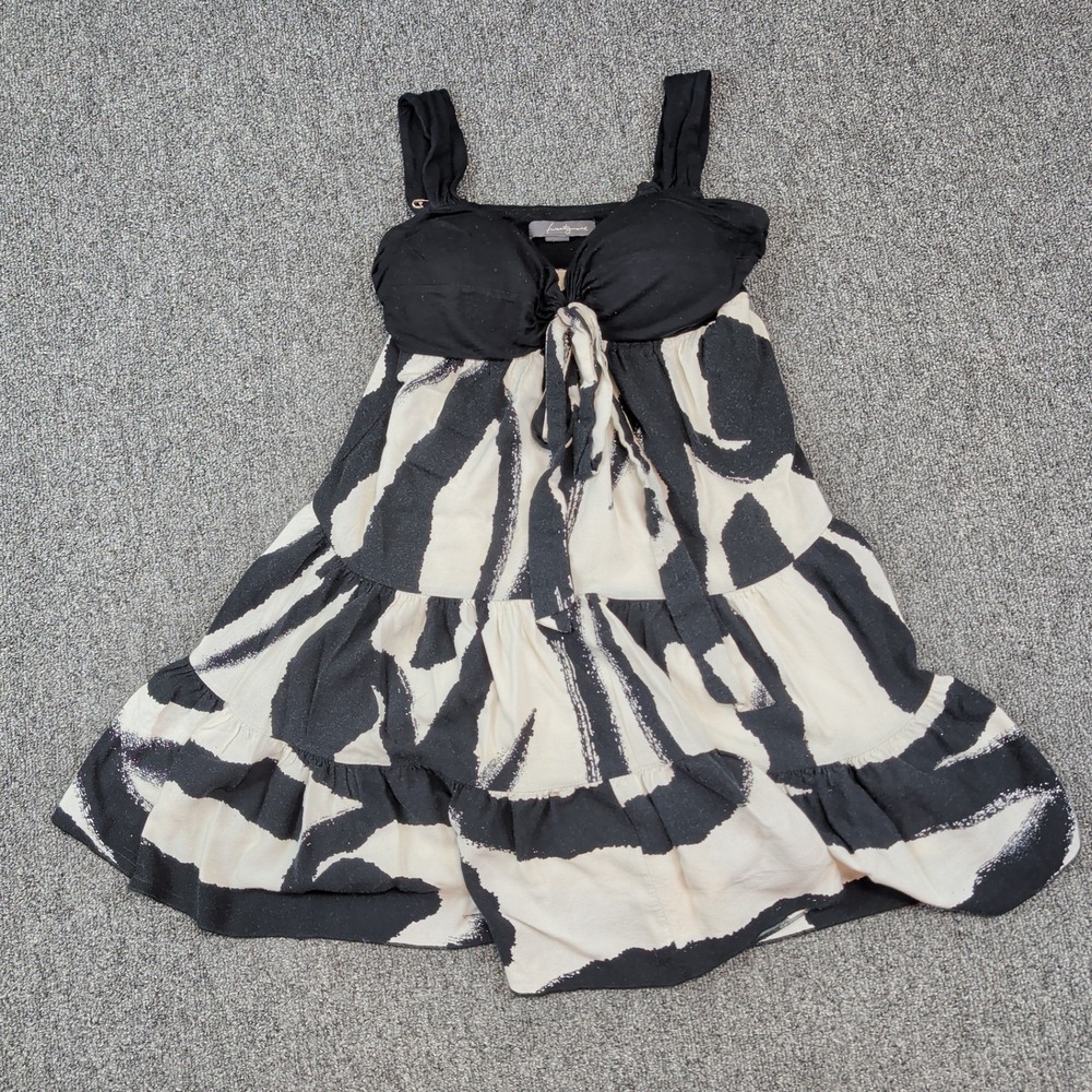 Twenty One Y2K Babydoll Dress S Black White Abstract Tiered Sweetheart Tie Front